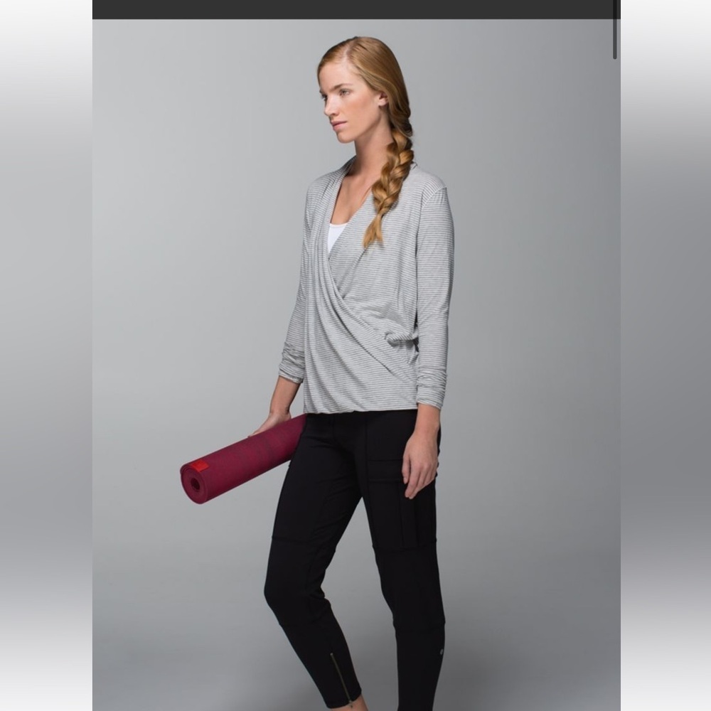 Lululemon Radiant Long Sleeve- Hyper Stripe Heathered Medium Grey Ghost - M